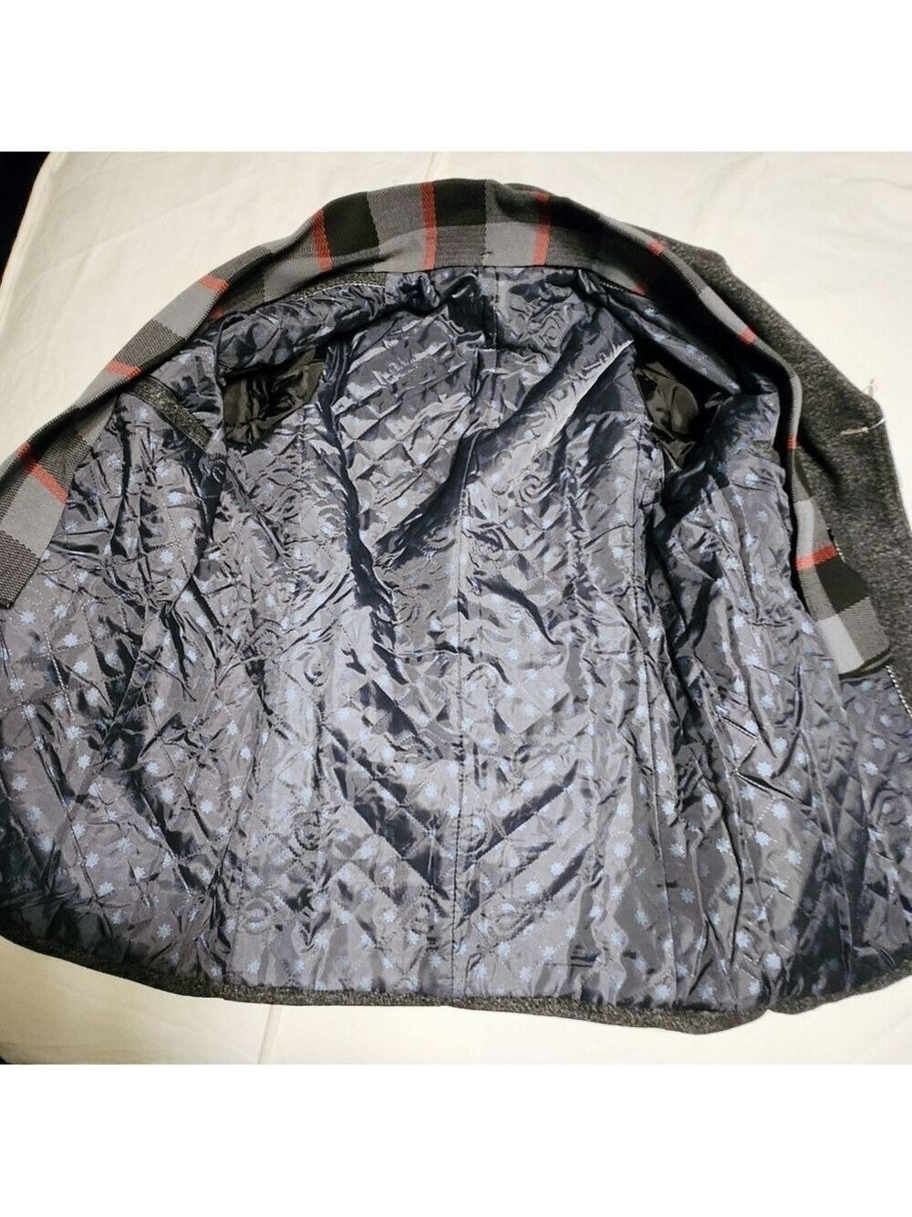 Amazon Wool Blend Plaid Scarf Trench Coat Grey Medium - Picture 8 of 10